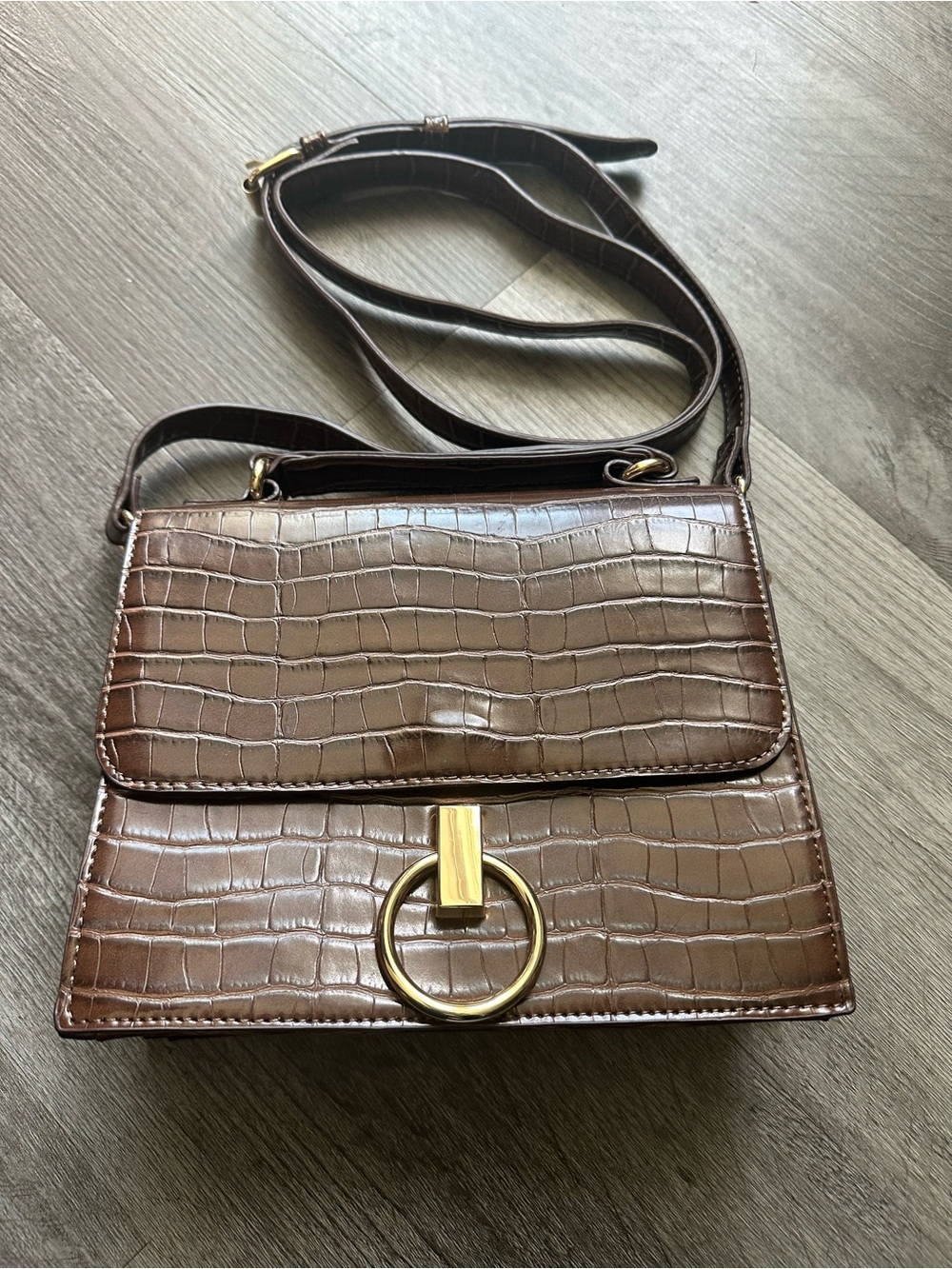 Clark’s handbag purse Brown Croc Embossed detail with Shoulder strap gold ware